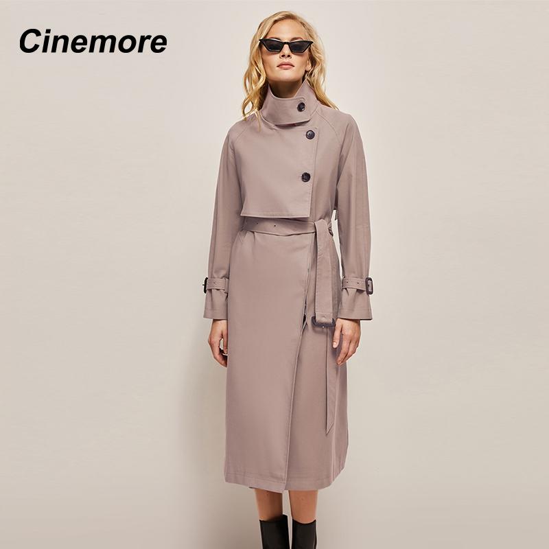 Cinemore Trench Coat for Women Long Windbreaker Jacket Casual Solid Loose Windproof Overcoat Lapel Belted Fashion Chic Lady Coat