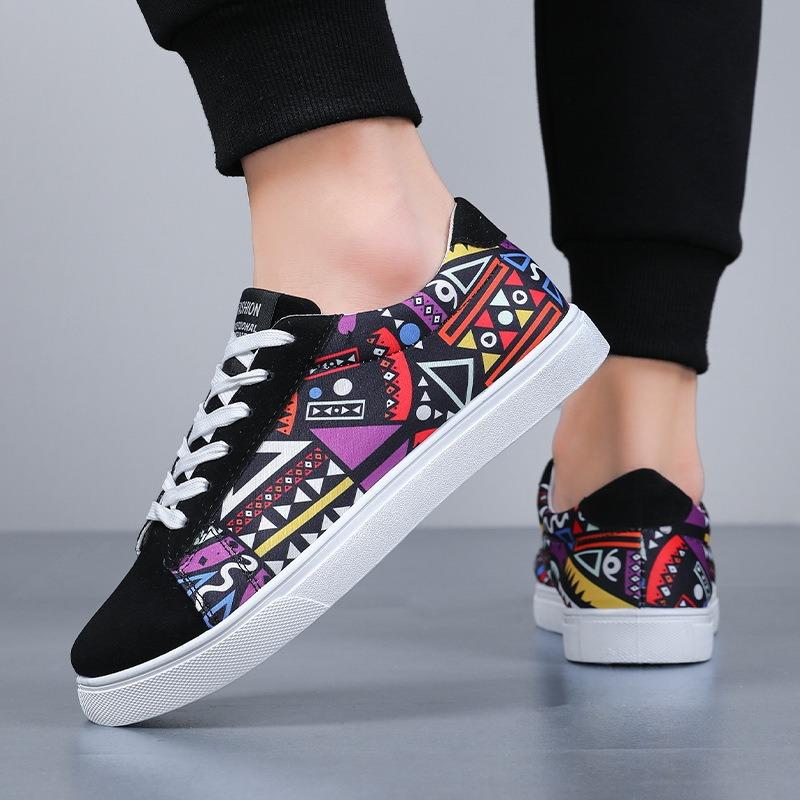 Heren Sportschoenen Hardloopschoenen Canvas Geometrische Stijl Veterschoenen Mode Sneakers Koppel Mode Graffiti Print Skate Schoenen Heren