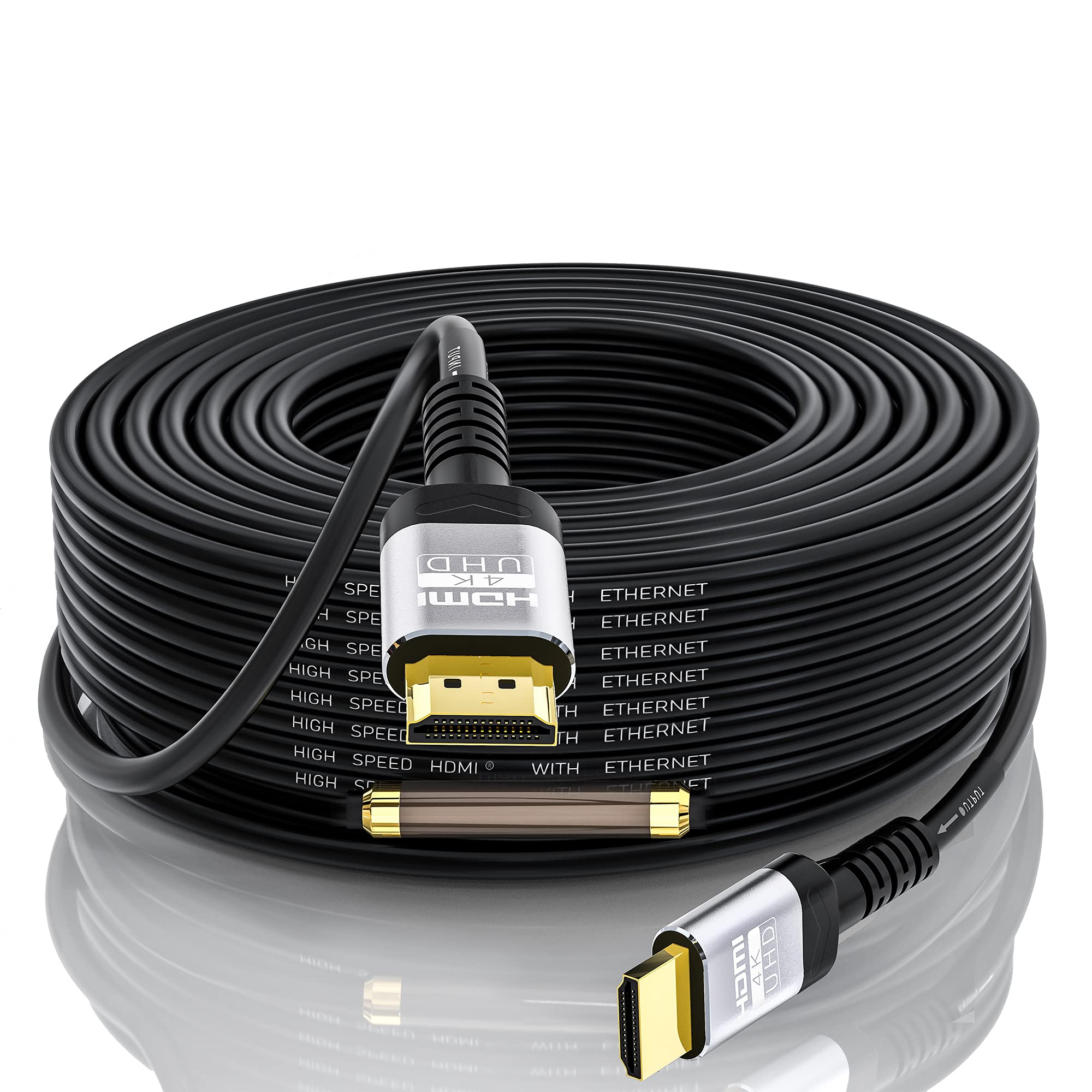 

4K HDMI Cable with Equalizer High Speed Cable 4K 60Hz 2K 1080P 3D Ethernet ARC Return Compatible with UHD 25m, HDMI2.0 & HDCP2.2 (Audio Channel), TVs,