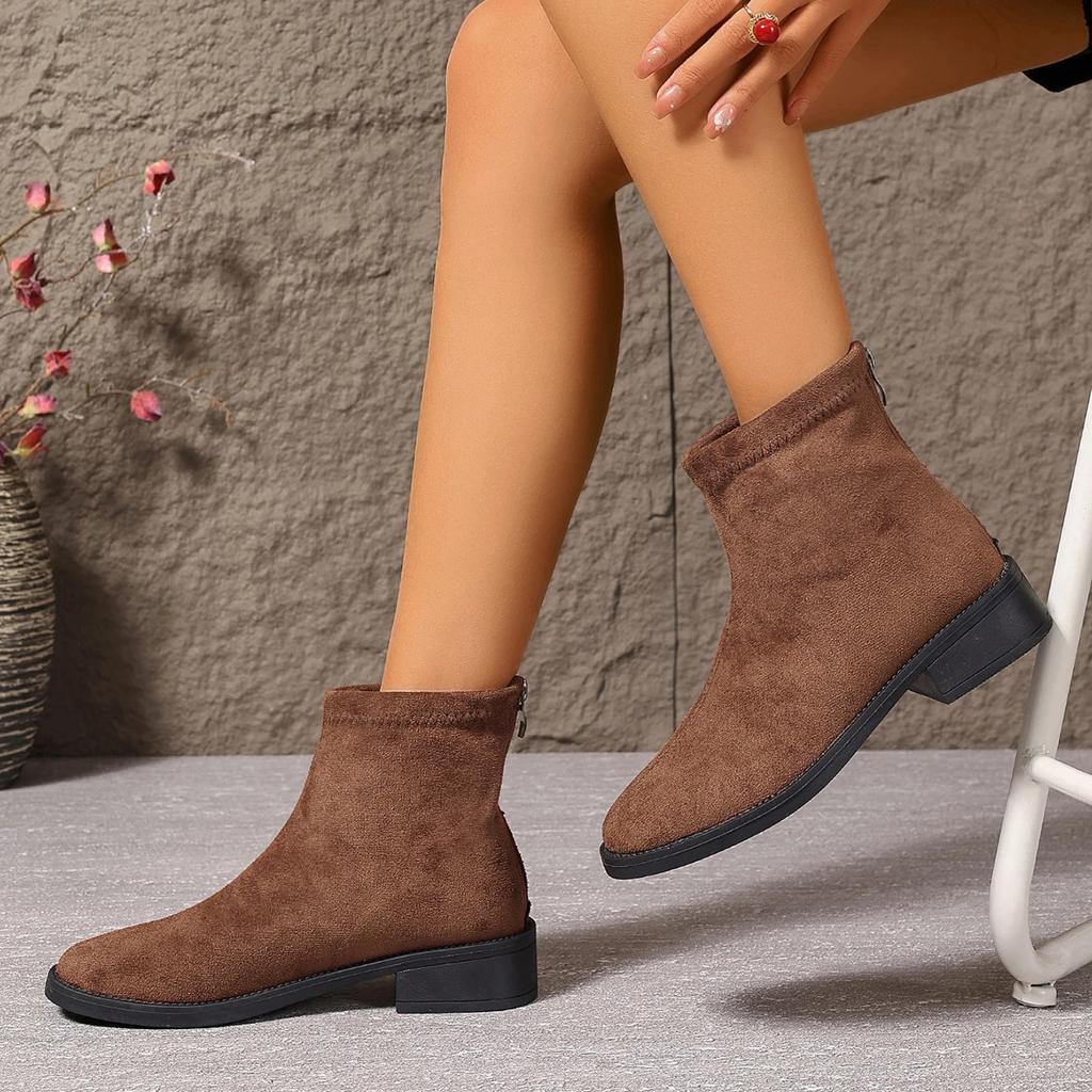 Skor för kvinnor Nya Eleganta Retro Damstövlar Höst Vinter Hög Kvalitet Ankelstövlar Mode Dragkedja Moderna Stövlar Botas De Mujer