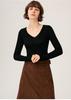 18-Gauge One-Piece Fine-Spun Chicken Heart Collar 100% Wool Women's Long-Sleeve V-Neck Slim-Fit Base Layer Shirt