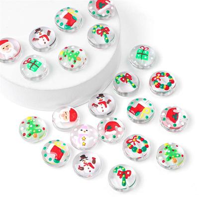 Hand Painted Christmas Bead Funny Colored Glaze Flat Round Charm for DIY Craft
