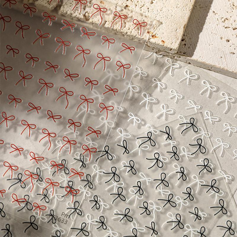 5D Black White Bow Tie Mini Bowknot Line Rhinestone Red Self Adhesive Nail Art Decorations Stickers Manicure Decals Diy