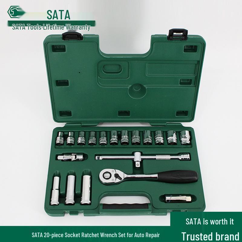 SATA 23-Piece 12.5MM Large Drive Ratchet Wrench & Socket Set 09005 Auto Repair Tools 09005