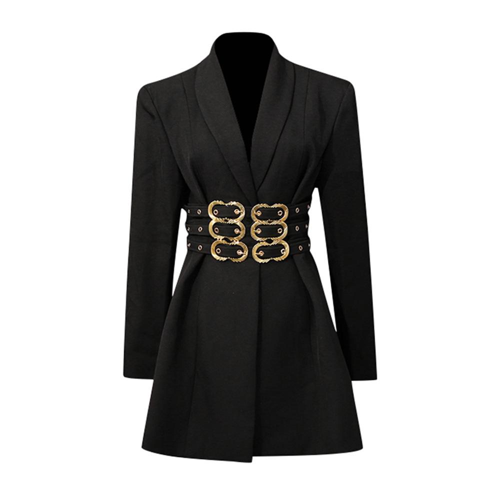 Стильный женский костюм-жакет Пэчворк Весна 2026 - Сексуальный приталенный крой с поясом и длинными рукавами Medium чёрный