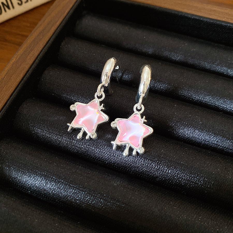 Silver needle with diamonds, resin star C-shaped stud earrings, Japanese and Korean ins sweet and delicate earrings, niche high-end earrings.
