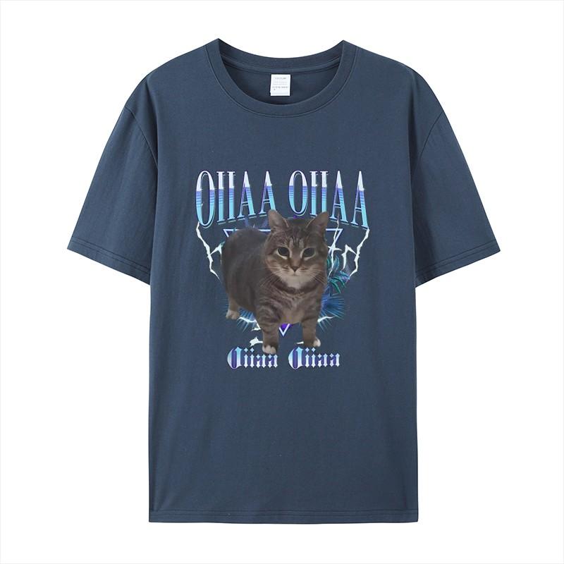 OIIAA OIIAA Rotating Cat Terrier Short Sleeve T-Shirt Men's and Women's Fashion New 2025 Cute Cat Printed Short Sleeve Top