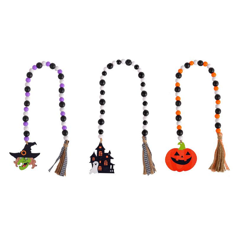 Halloween Wooden Bead Pendant Creative Witch Castle Pendant Ghost Party Decoration
