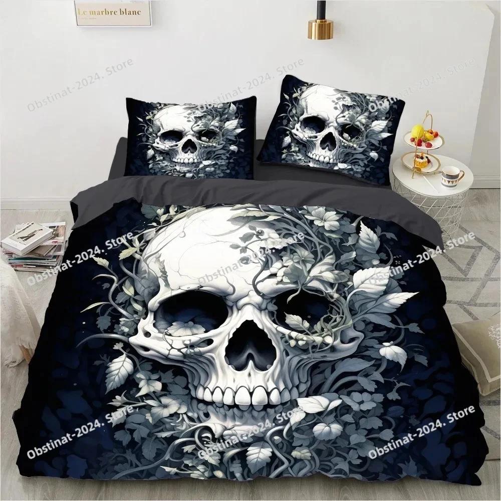 

Comforter Black Skull Bedding Set Printed Bed Set With Bed Soft Single Double Queen Super King Size Kids Girls Comforter (quilt)-EU Single(135*200cm)3pcs