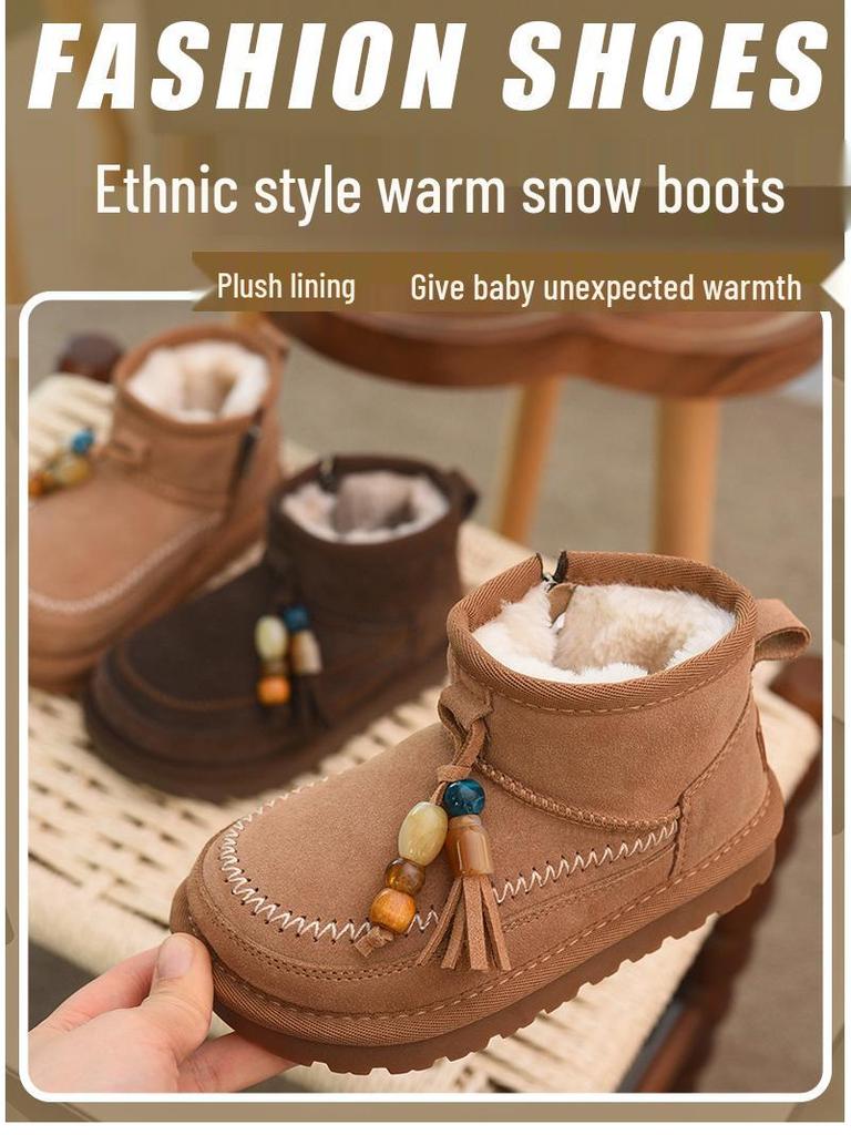 Girls' Fleece-Lined Snow Boots, 2025 Winter Collection, Warm, Stylish, Non-Slip, Short Cotton Boots for Little Girls.