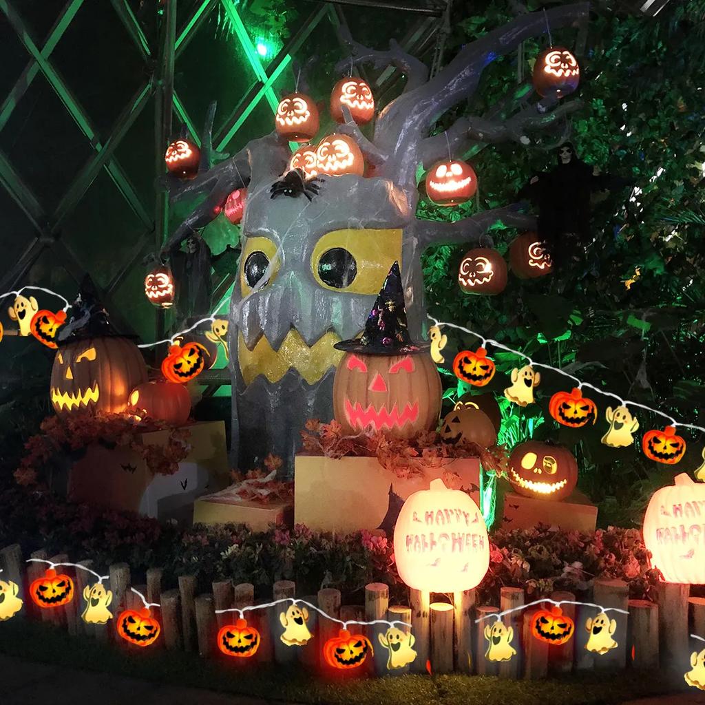 1pc 10/20LED Halloween Spooky Pumpkin & Ghost Design String Light Battery Operated For Indoor Outdoor Party Home Halloween Decor