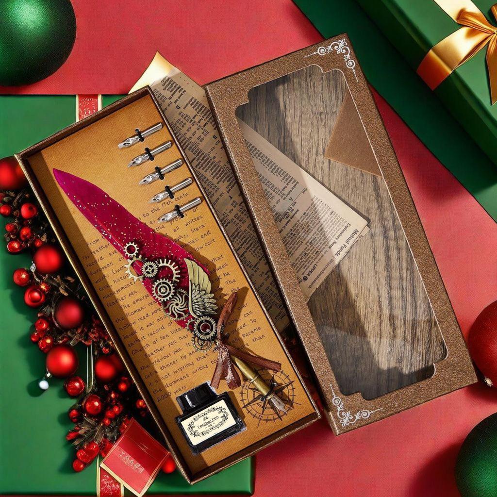 Harry Potter Gold-Sprinkled Fountain Pen Set - Retro Dip Quill Gift