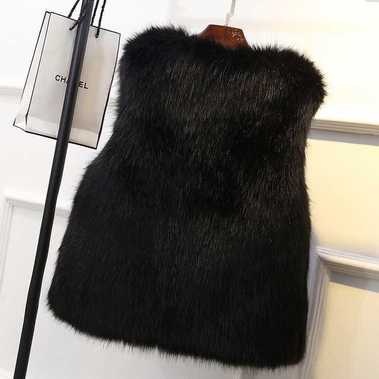 Women's Thickened Warm Fox Fur Vest Spring Autumn Outerwear Cotton Lined Versatile Slimming Faux Fur Backless Tank Top