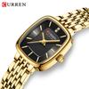 CURREN Fashion Quartz Women Watch Simple Elegant Square Dial Gold Stainless Steel Strap Waterproof Leisure Business Watches