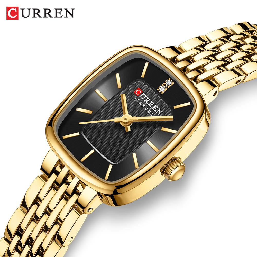 CURREN Fashion Quartz Women Watch Simple Elegant Square Dial Gold Stainless Steel Strap Waterproof Leisure Business Watches