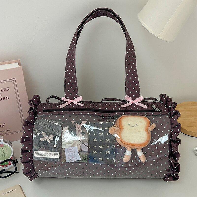 

Canvas bag Bucket bag Polka dot two-dimensional pain bag Large capacity college style shoulder bag Women