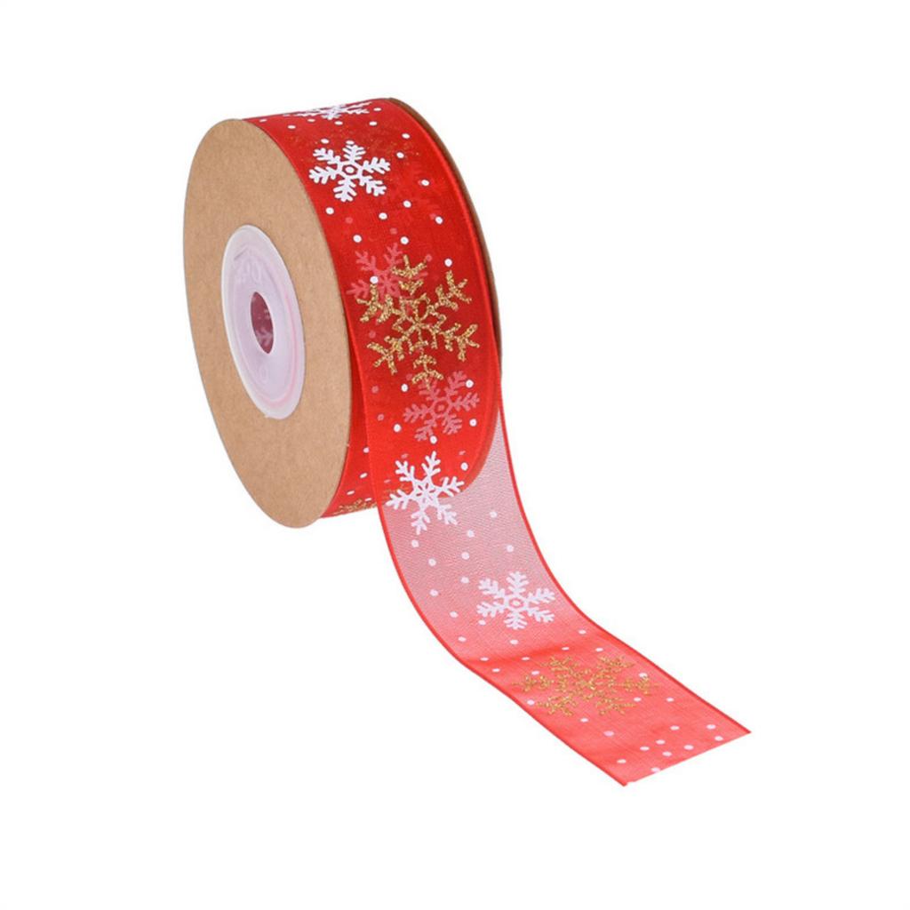 Christmas Polyester Ribbon Festive Decoration Snowflake Ribbon Seasonal Ribbon for Gift Wrapping and Tree Decoration