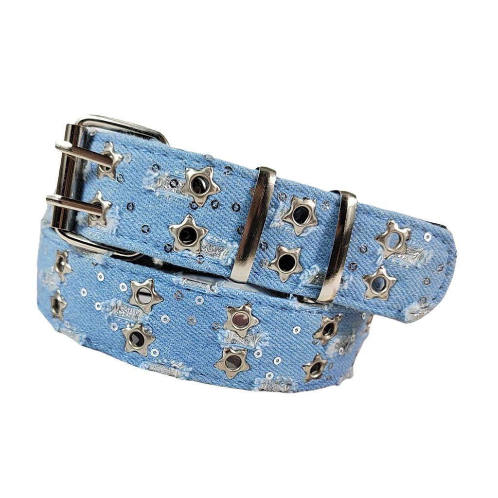 Punk Rock Belt Waistband with Star & Metal Studs Decor Gothic Style Waist Accessory for Men and Women Jeans