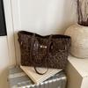 Leopard Print Korean Lock Buckle Versatile 2025 New Bag Women's Large-capacity Design Tote Bag Color Matching Suede Shoulder Bag