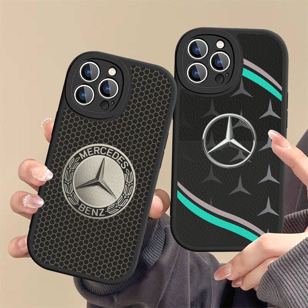 CQH1 Car M-Mercedes-Benz Phone Case For IPhone 16 15 14 13 12 11 Pro Max Plus Shockproof Leather Cover