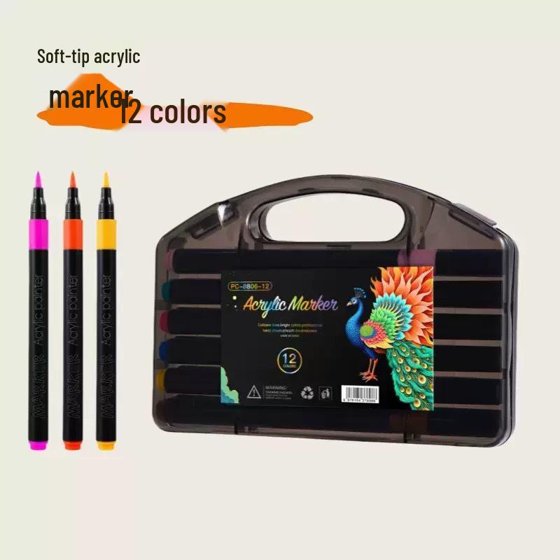 

Stackable Acrylic Marker & Colored Pencil Set: Non-Toxic Soft Tip Pens for Students & Kids Art Projects