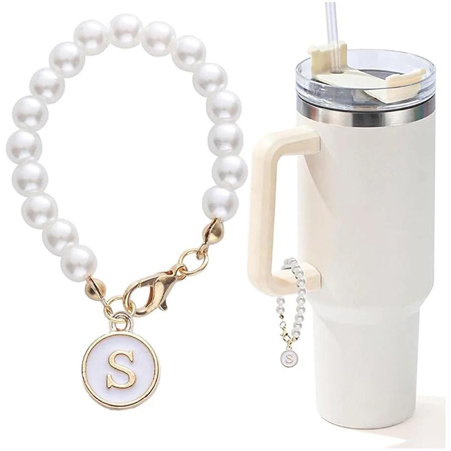 Buchstabenanhänger für Stanley Cup Perlenkette Initialen-Anhänger für Griff Zubehör Dekor Wasserflasche Schmuck Becher Personalisierter Name ID