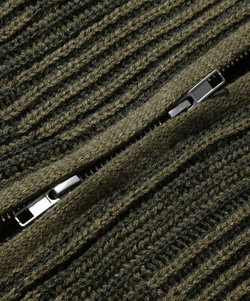TRILLION Washable Two-Tone Hooded Zip-Up Graphic Knit (Khaki)