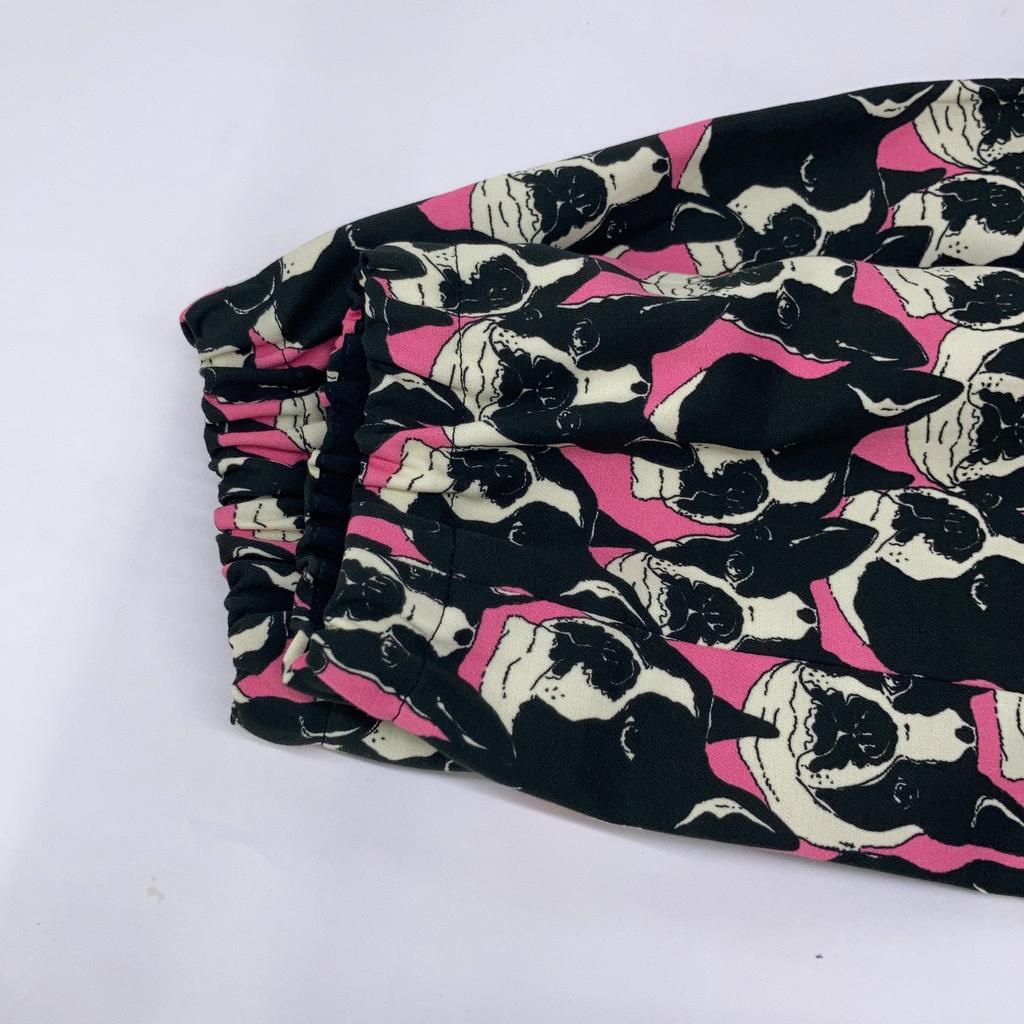 GUCCI 516826 2018 Black x Pink Silk Bulldog Dog Print Peter Pan Collar One-Piece dress 38 pink/blackUsed