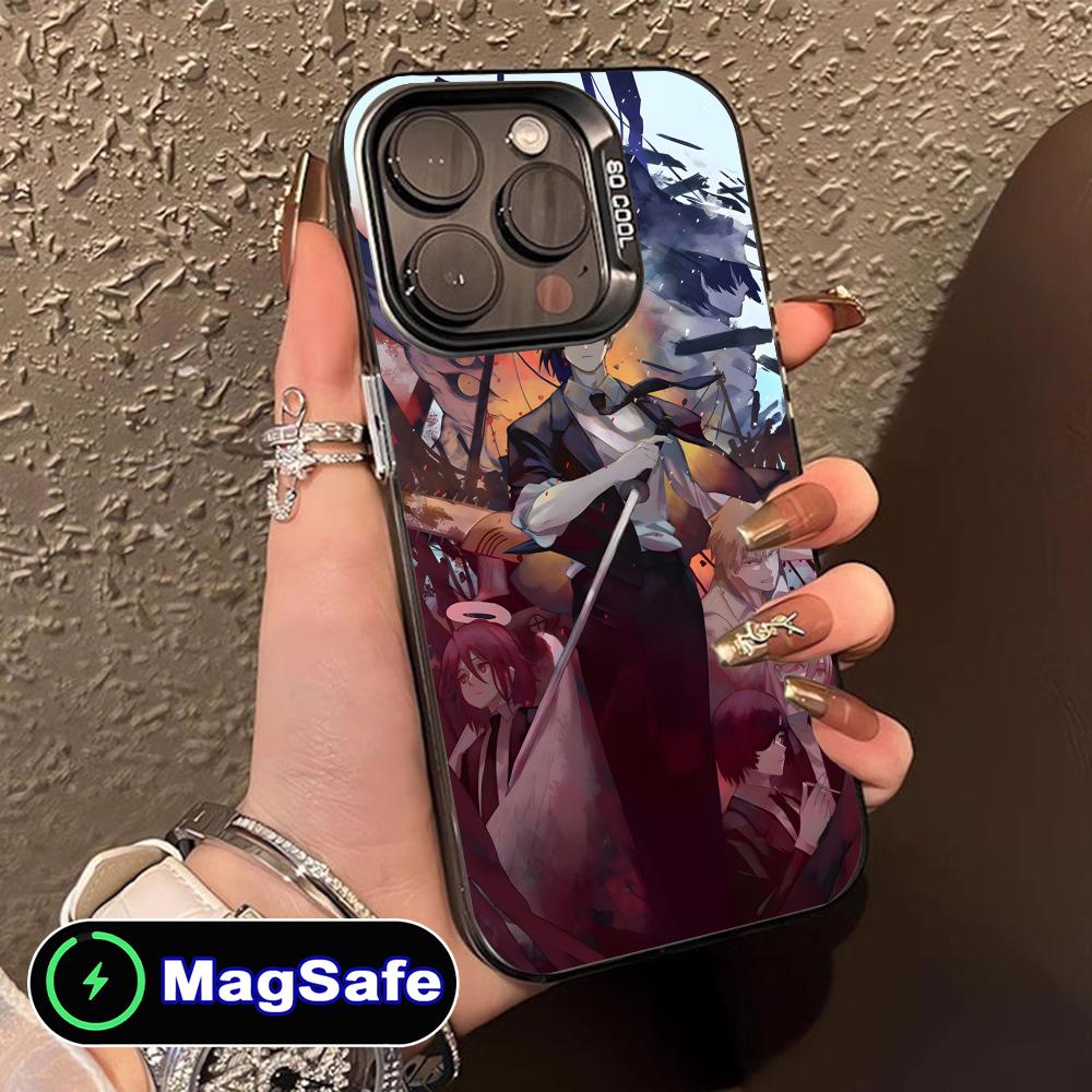 Chainsaw Anime Man Mobile Phone Case for iPhone 16 15 14 13 12 11 Pro Max Plus MagSafe Translucent Colour Protective Smartphone