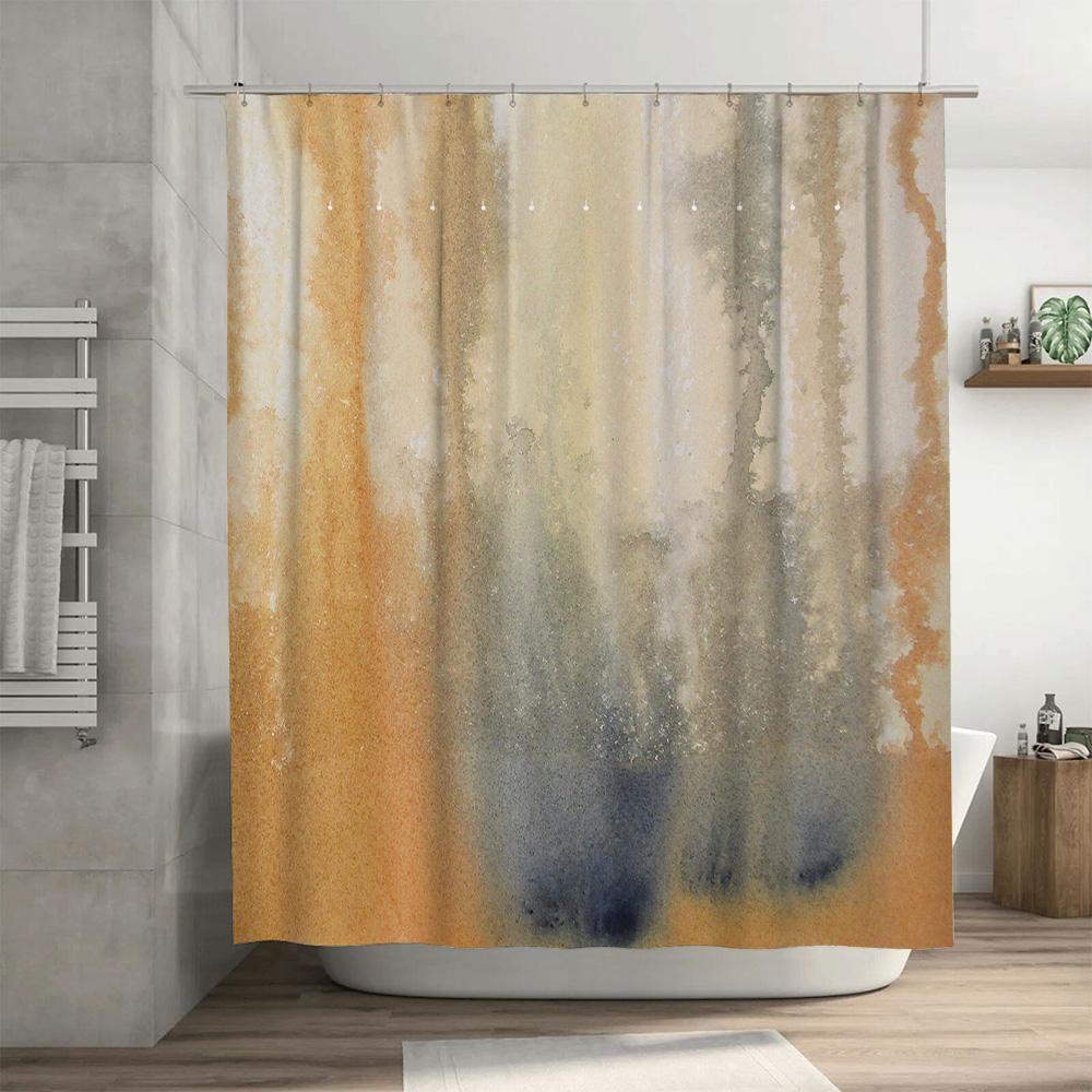 Luxusní koupelnový sprchový závěs s moderním dekorativním vzorem ve stylu akvarelu, voděodolná látka pro koupelny, oranžový, béžový, gr