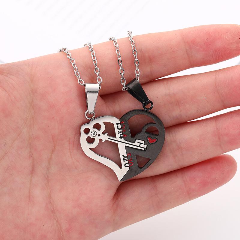 Fashion Keychain Combined Couple Pendant Necklace - Stainless Steel Heart Chain - Valentine's Day Gift