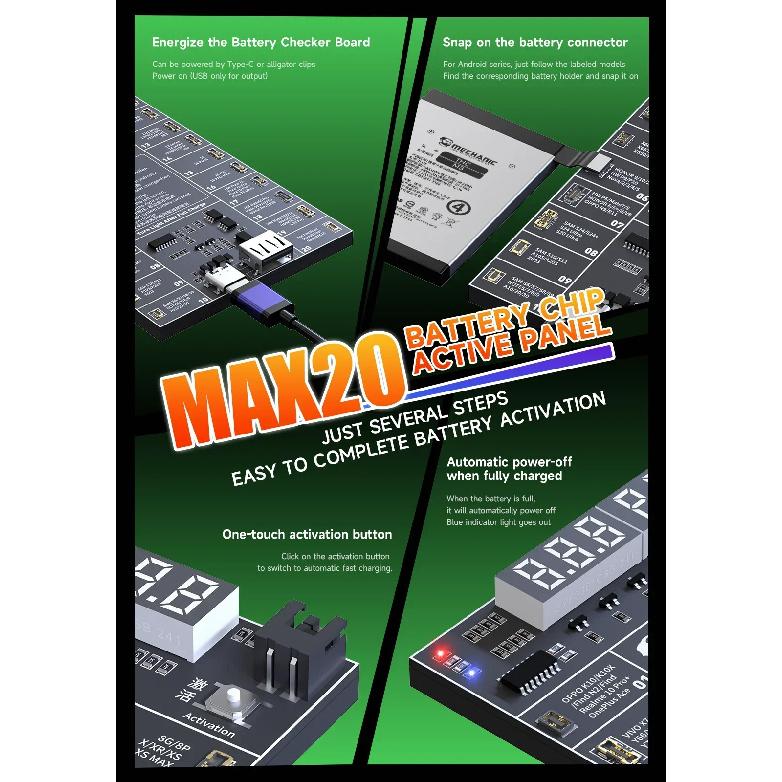 MECHANIC MAX20 Battery Chip Active Panel for IP 11-17 Pro Max Android Battery Activation Tool Circuit Board Charging Tester