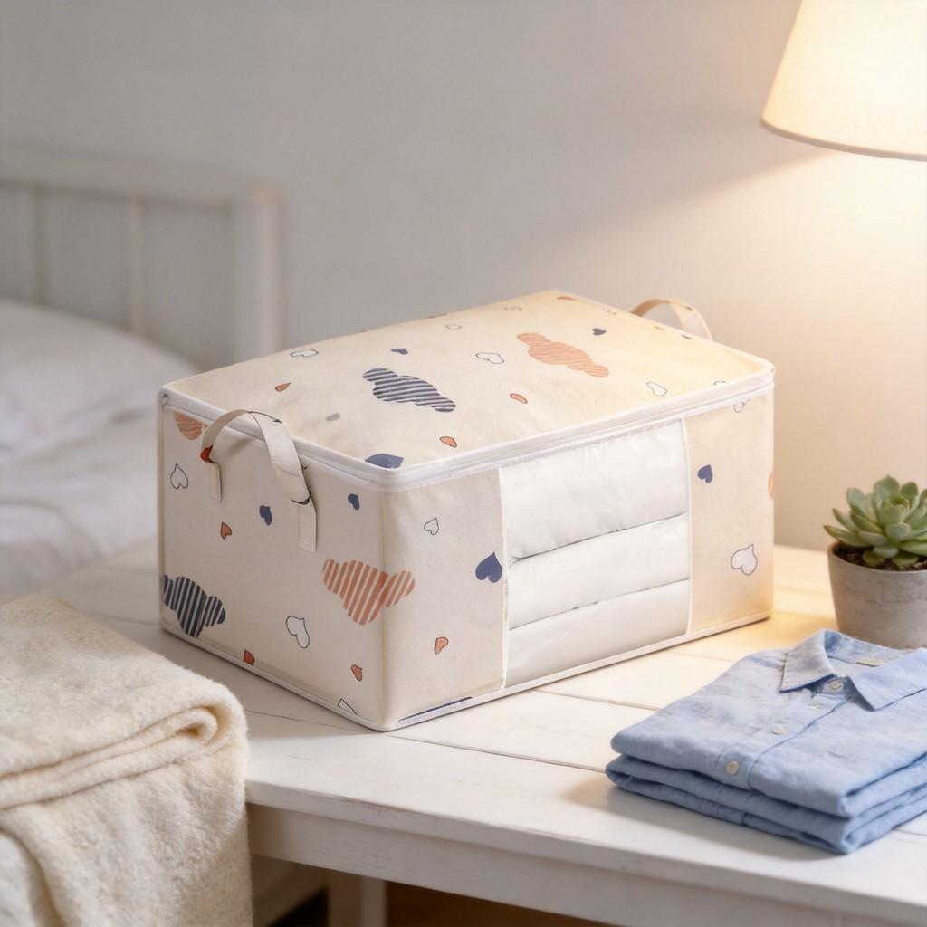 Cubic Fabric Storage Bag For Comforters And Clothes With Dustproof Design For Bedroom Organization