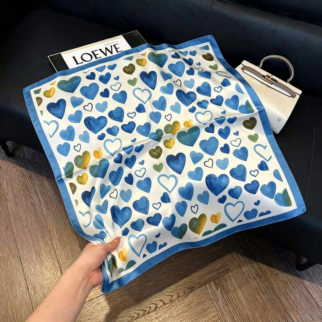 71Cm New Chinese Simulation Silk Square Scarf Soft and Skin-friendly Ink Flower Rhyme Printing Silk Scarf Neck Sunscreen Small Scarf