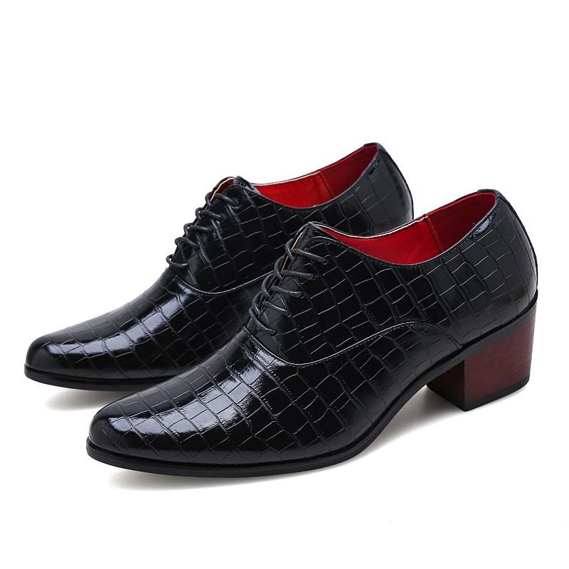 Men's High-heeled Leather Shoes Fashion Men's New Pointed Leather Shoes Trend Retro Business Shoes Small Thick Heel Wedding Shoes