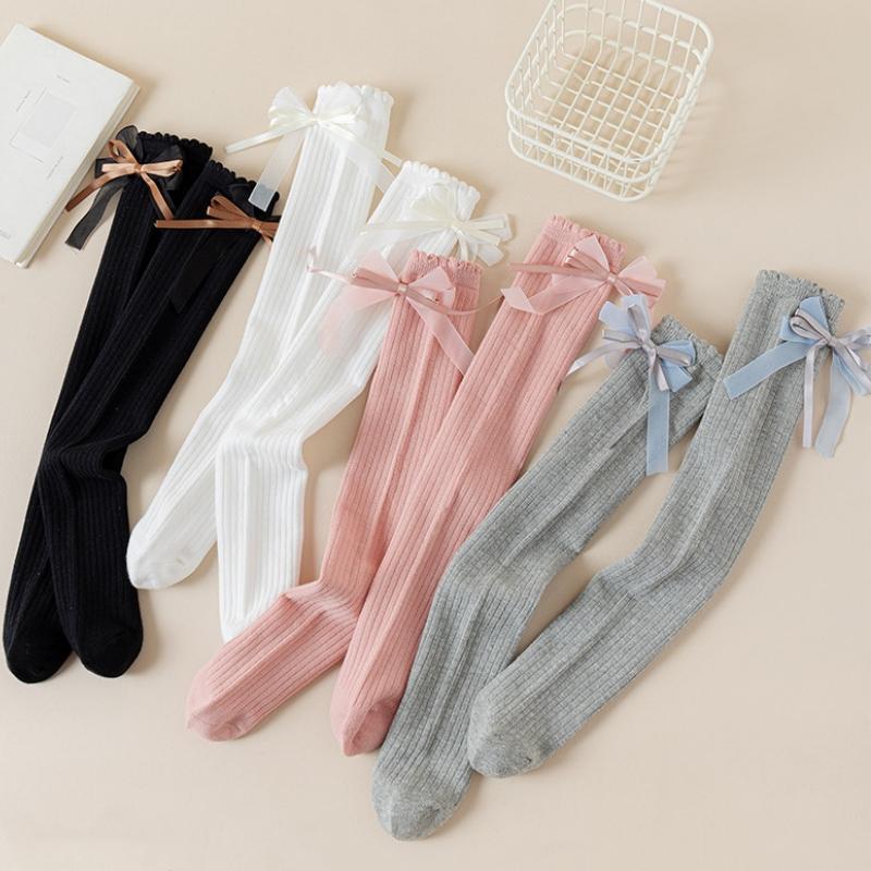 New Kids Girls Bow Long Socks Spring Autumn Cotton Over The Knee High Socks Cute Baby Lolita Stockings