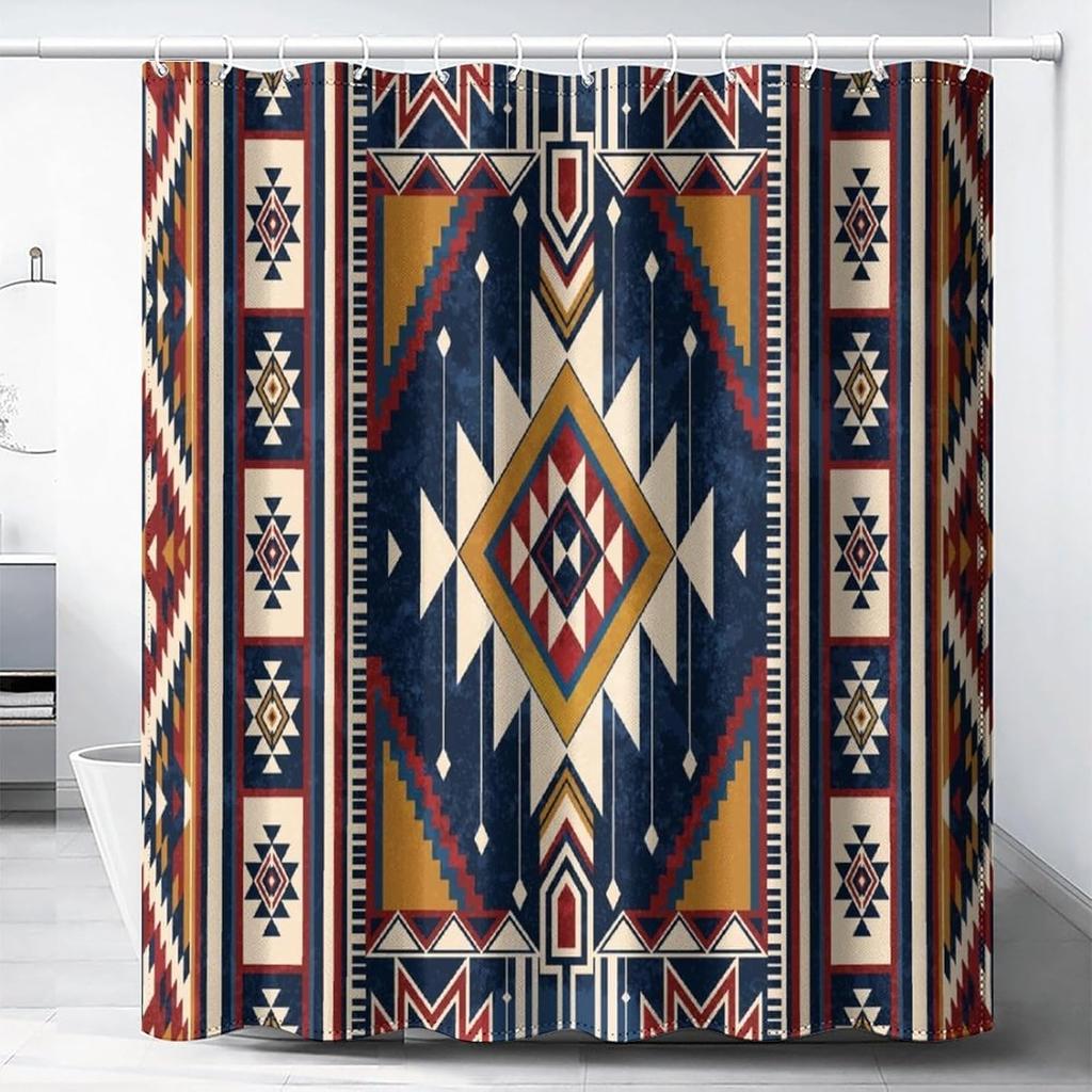 Colorful Rustic Shower Curtain Southwest Family Bathroom Decoration 180X 180Cm Waterproof Shower Curtain With 12 Hooks