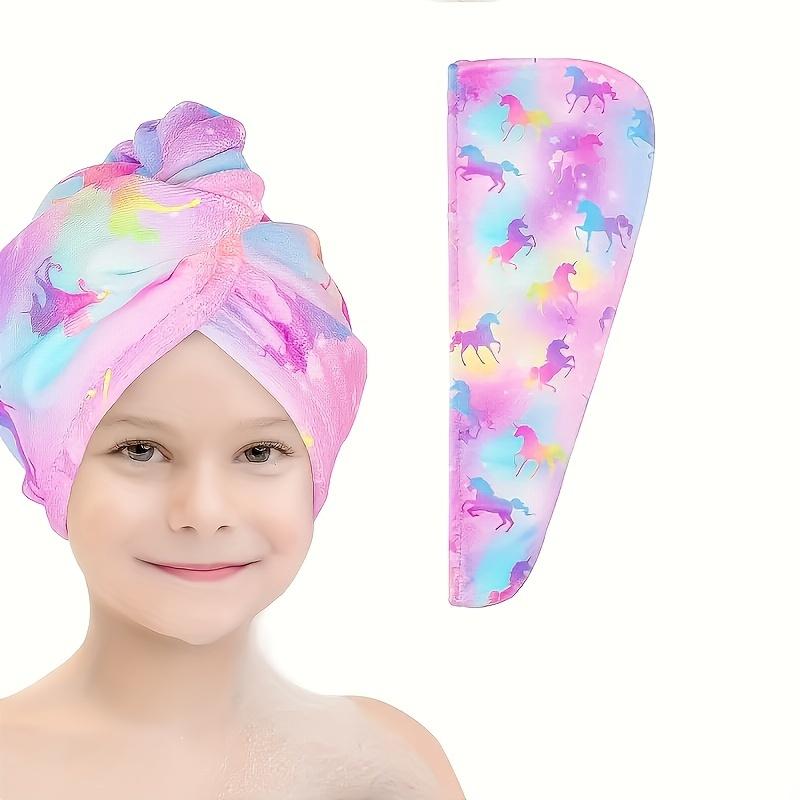 1pc Children's Printed Microfiber Dry Towel, Quick Drying Soft Towel with Button Tie, Wet Hair Wrap Salon Towel Set for Girls