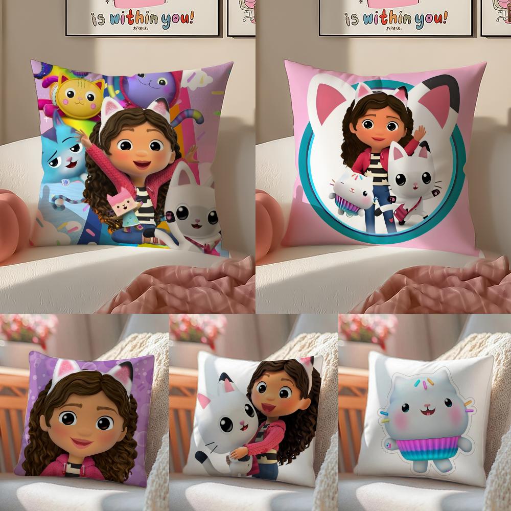Playful Kids Cartoon Gabbys Dollhouse Cushion Cover Pillowcase Short Plush Invisible zipper Room Sofa Cushion Cover