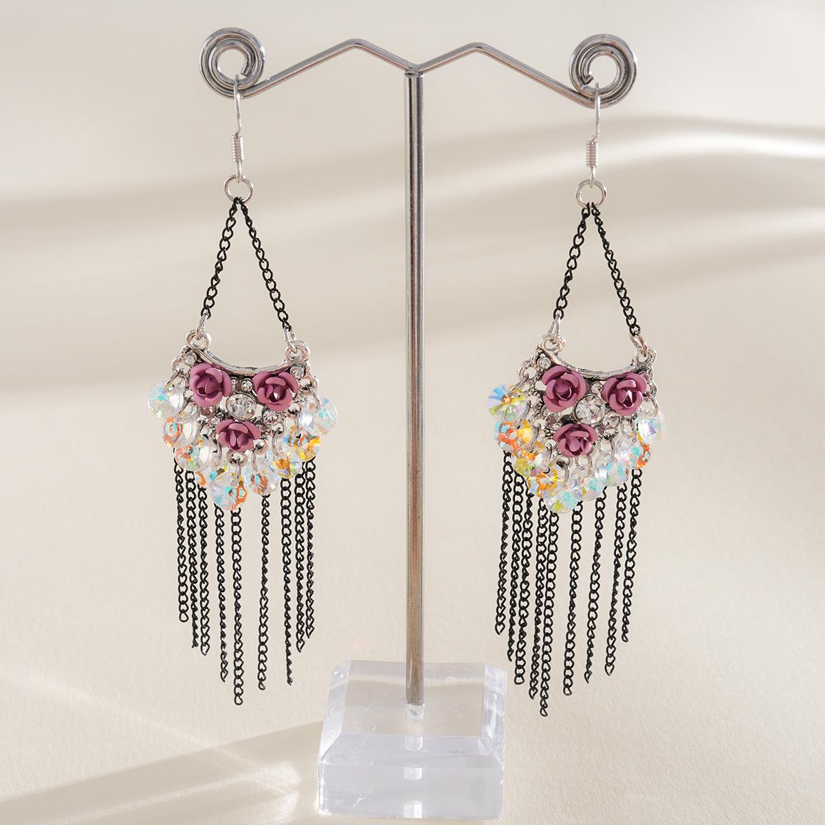 Серьги-подвески с бахромой из бриллиантового стекла, серьги в этническом стиле, серьги на английском замке, легкая роскошь, модный дизайн