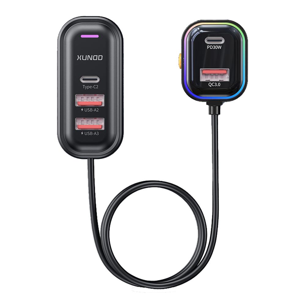 

XUNDD XDCH-107 PD 30W Car Charger with Rear Seat Charging Ports Fast Charging/RGB Ambient Light A