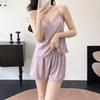 Ice Silk Pajamas Women's Sexy Lace Suspender Shorts Set Spring Summer Summer Thin Homewear with Chest Pad