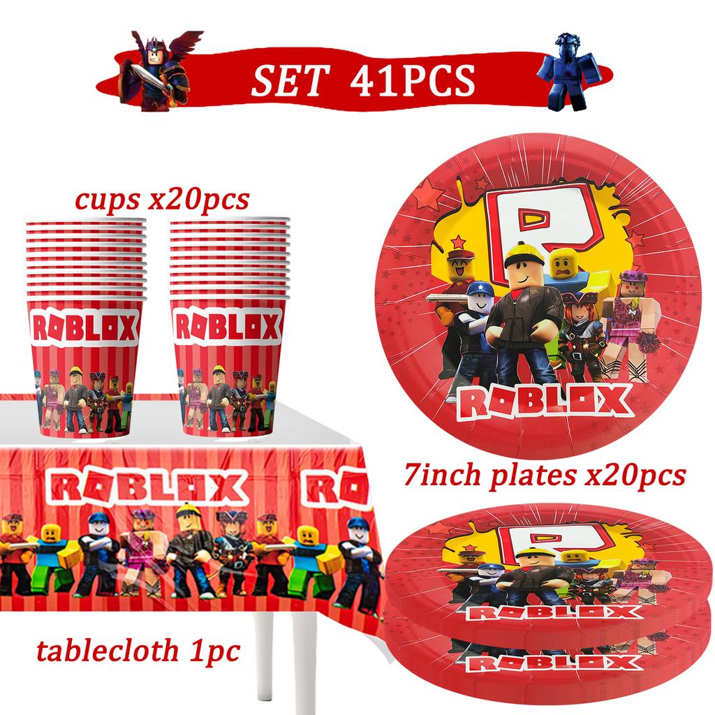 Roblox Birthday Party Decorations Supplie Celebration Disposable Tablecloth Cup Plate Baby Shower banner set Entertaining Play Safe Kid Friendly Fun