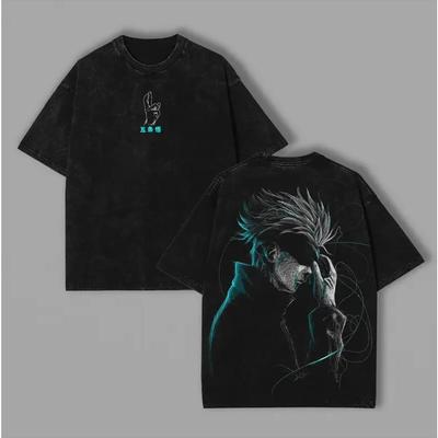Jujutsu Kaisen Gojo Satoru Printed Tee Men Women Retro Washed T-shirts Oversized Cotton T Shirt Casual Clothing Harajuku Tshirt