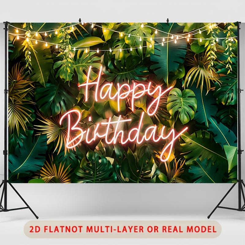 Hawaiian Tropical Birthday Party Banner, Palm Leaf Polyester Backdrop for Home Room Wall Decor
