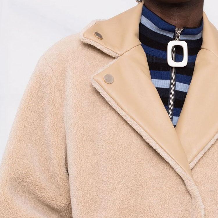 Armani Exchange Polo Collar Fleece Coat Women outerwear Beige 6KYK20-YNUSZ-1678