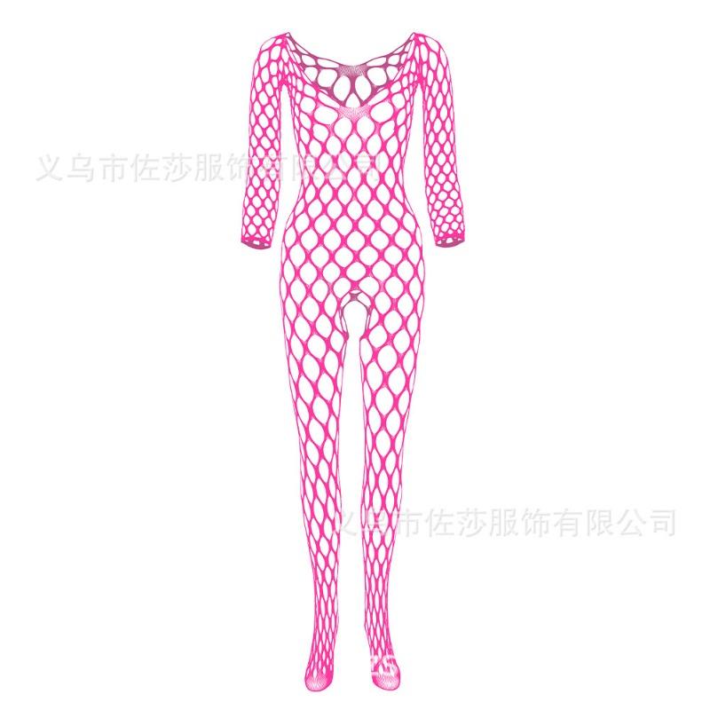 Sexy underwear Sexy long-sleeved large mesh hole One-piece net socks Net clothes Open crotch perspective