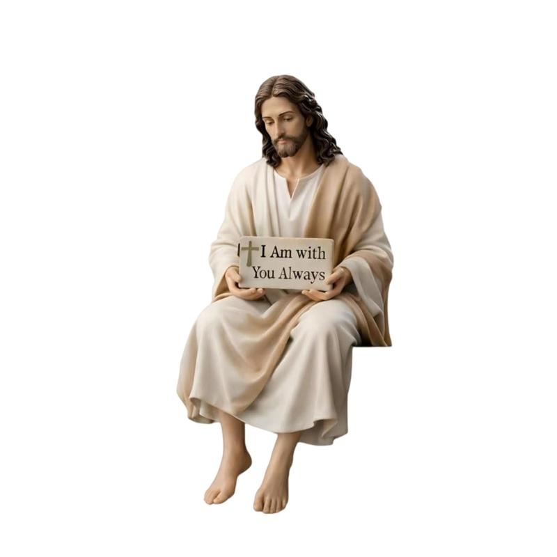 Sitting Christ Miniature Figurine Detailed Hand Painted Desk Companionship Statue for Car Dashboard Home Office Decors