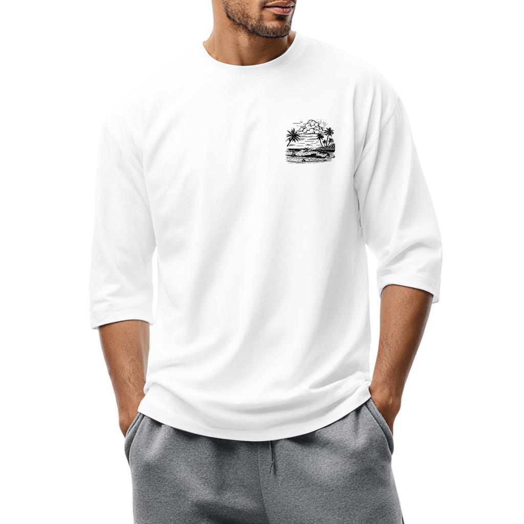 Herren-T-Shirt mit Rundhalsausschnitt, Dreiviertelärmeln, lässiges modisches Oberteil