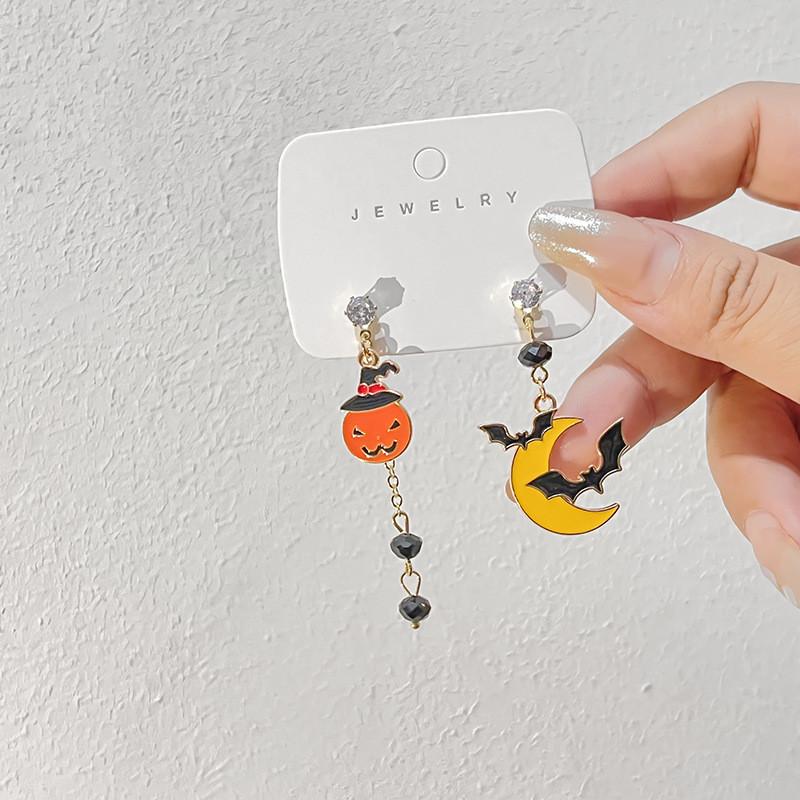 Cute Cartoon Bat Moon Ghost Pendant Earrings Fashion Enamel Charms Stud Ear Jewelry Halloween Gifts For Women Girls